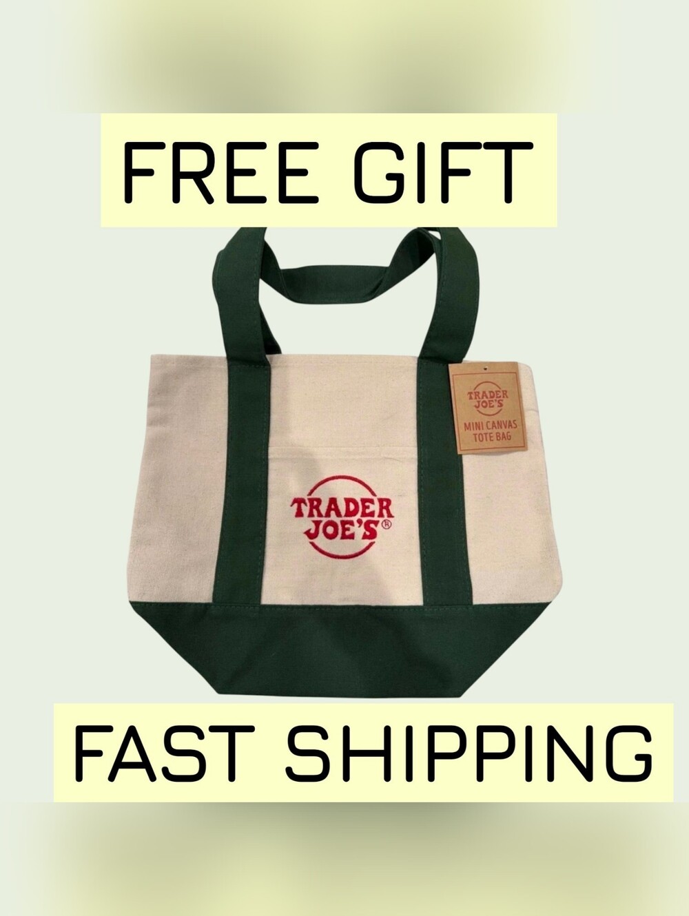 NWT Trader Joe's Mini Canvas Tote Hunter Green Limited Edition Free Gift 🎁